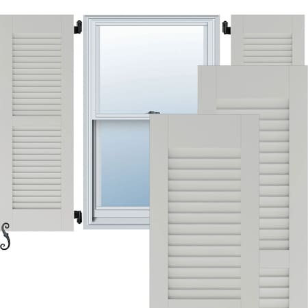 15W X 43H Americraft Two Equal Louver Exterior Real Wood Shutters, Hailstorm Gray